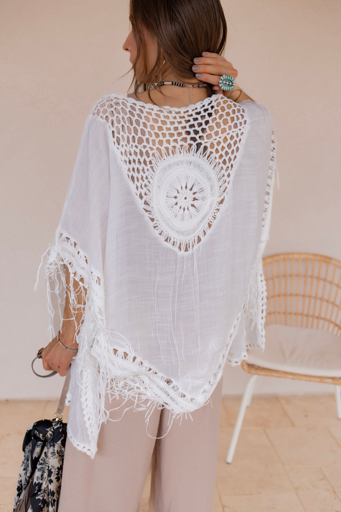 Festival Feels Crochet Medallion Tassel Kimono - Image 5