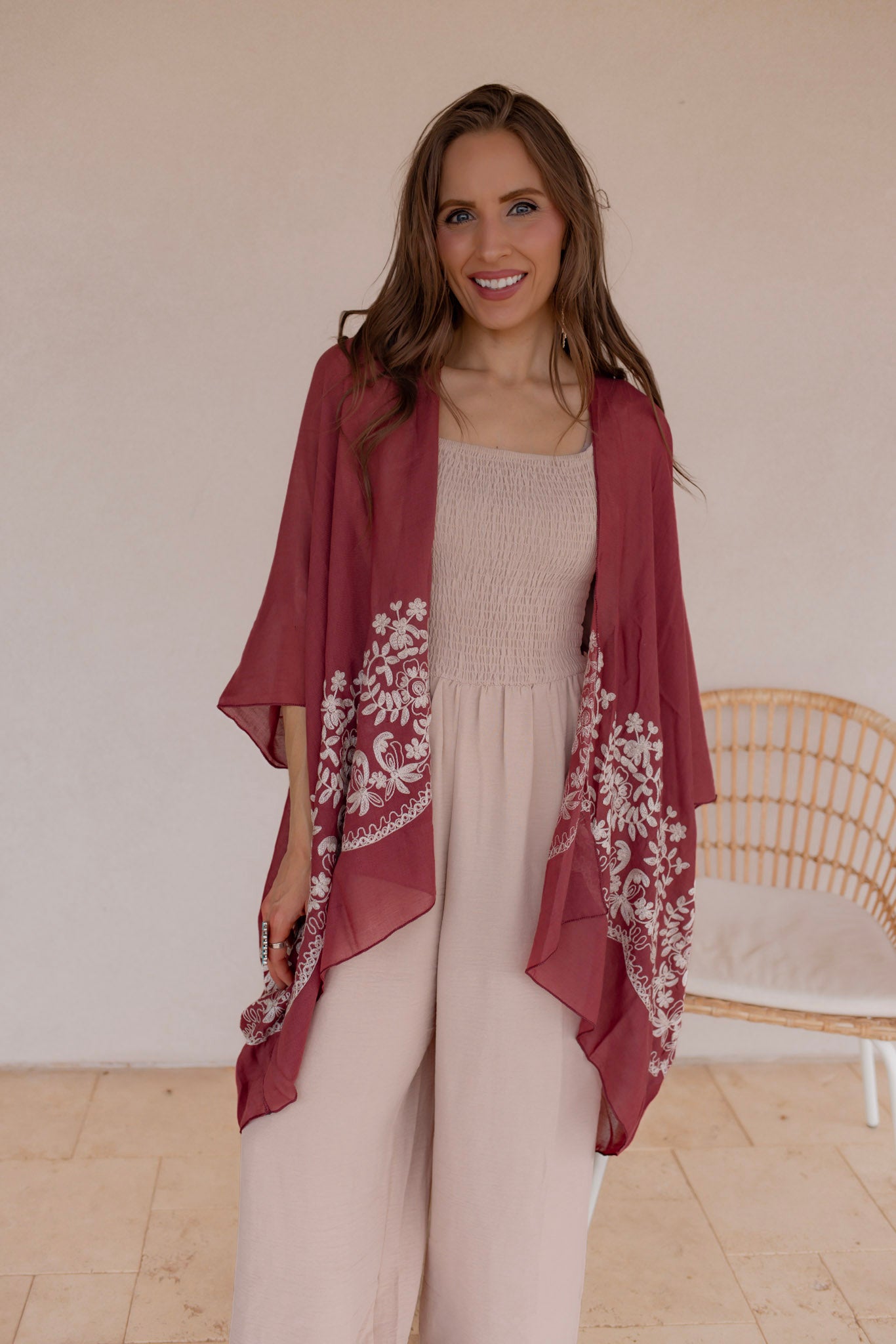 Floral Embroidered Stitch Kimono - Image 5
