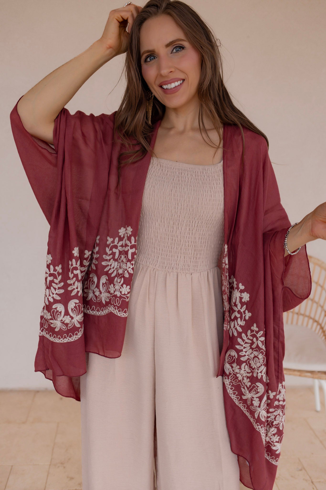 Floral Embroidered Stitch Kimono - Image 7