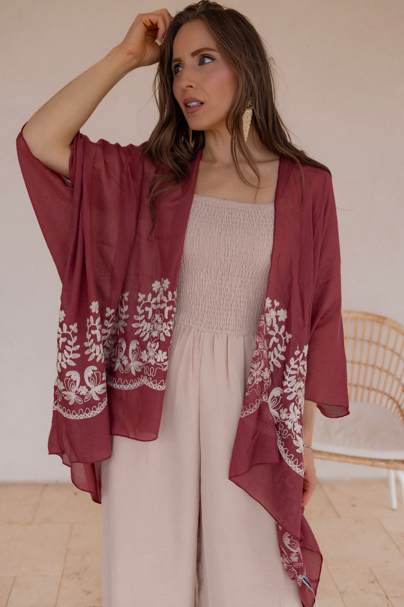 Floral Embroidered Stitch Kimono - Image 9