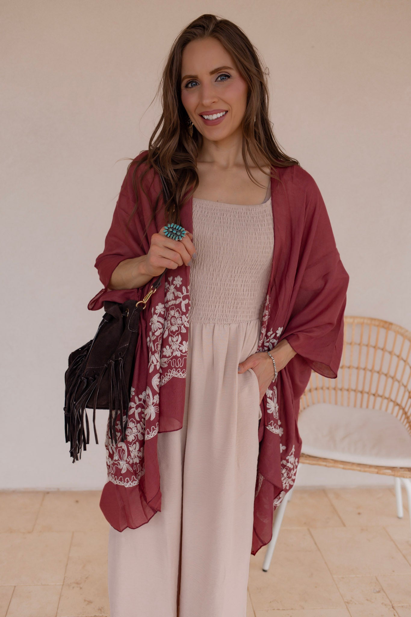 Floral Embroidered Stitch Kimono - Image 6