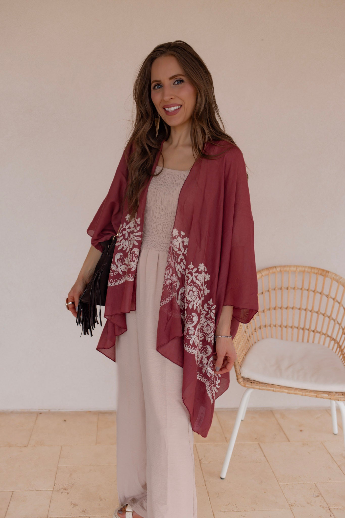 Floral Embroidered Stitch Kimono - Image 3