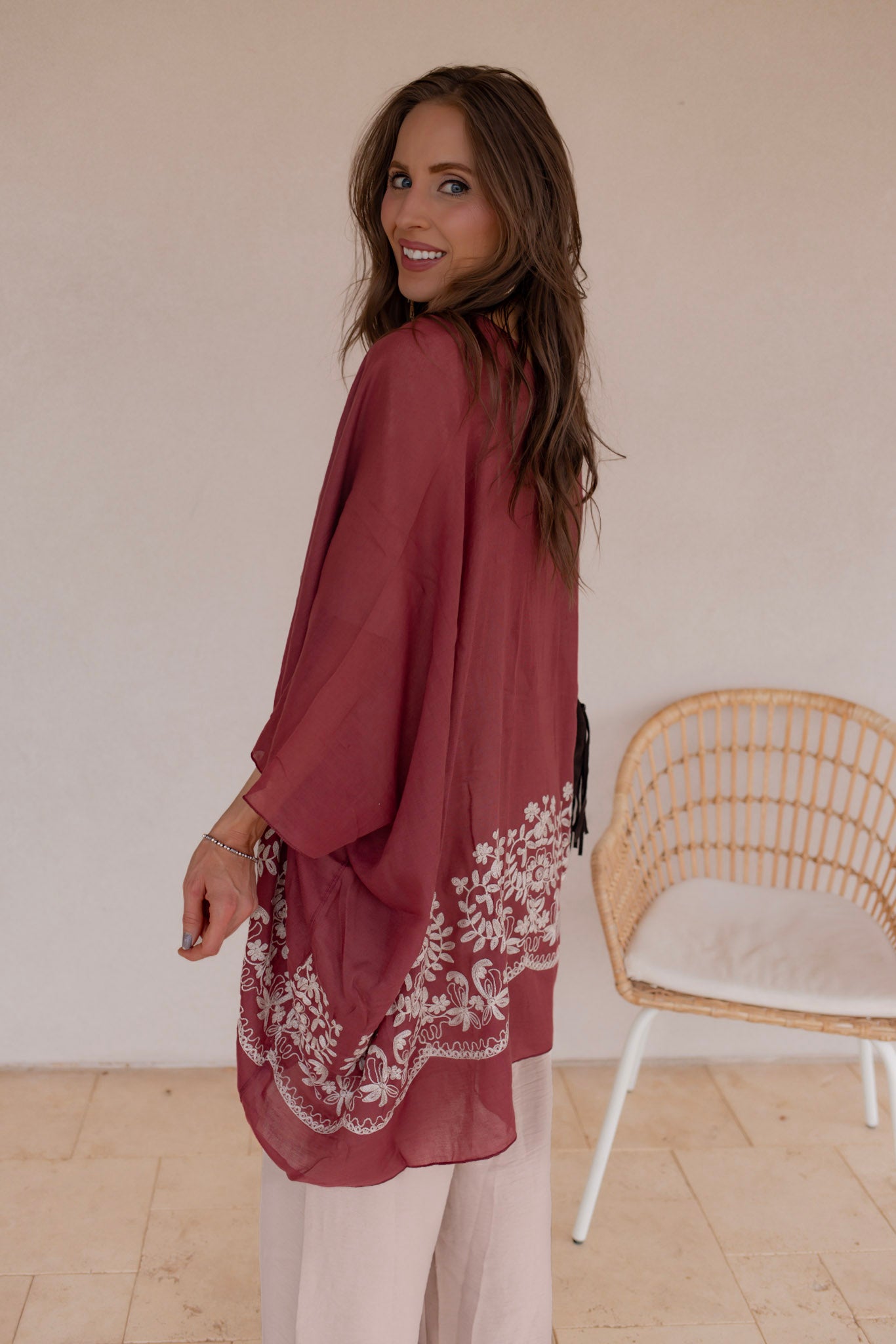Floral Embroidered Stitch Kimono - Image 4