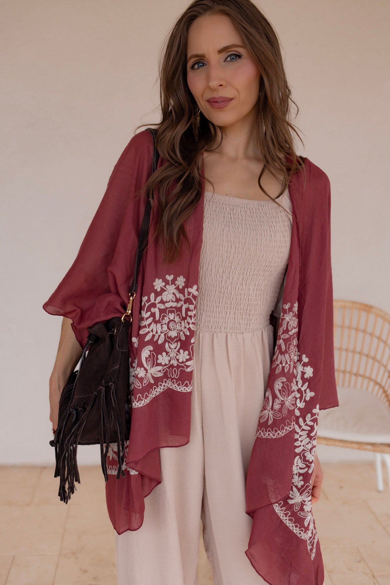 Floral Embroidered Stitch Kimono - Image 2