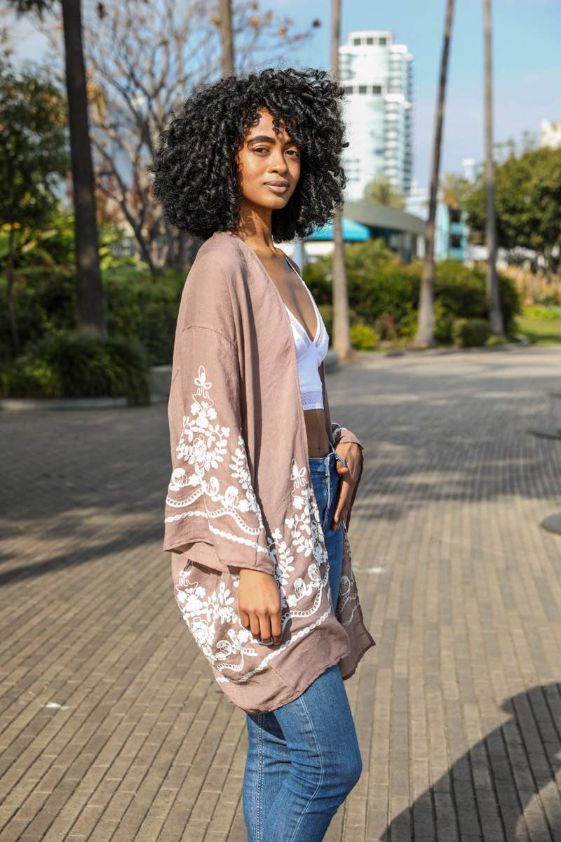Embroidered Floral Vine Lightweight Kimono - Image 8