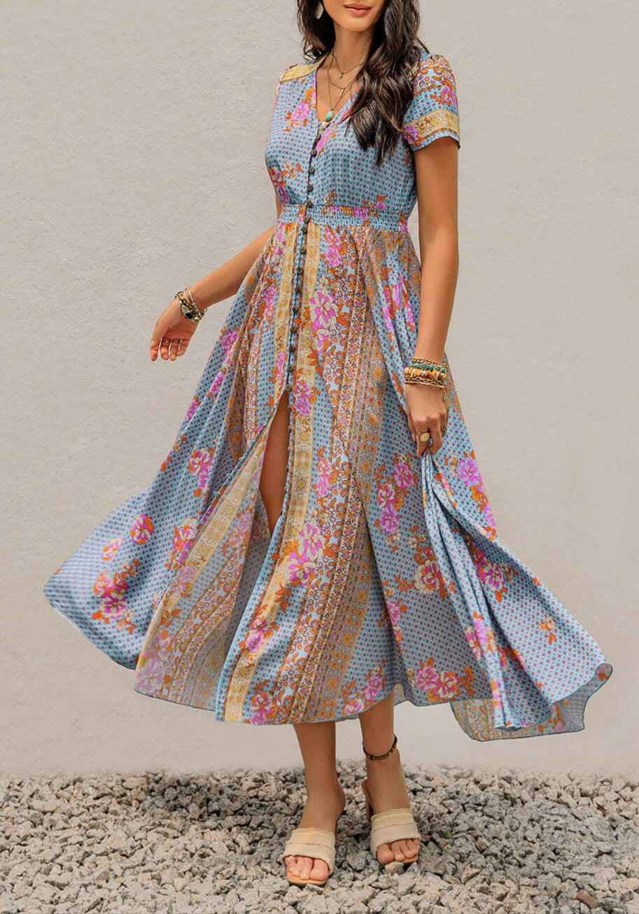 Boho Button Front Maxi Dress