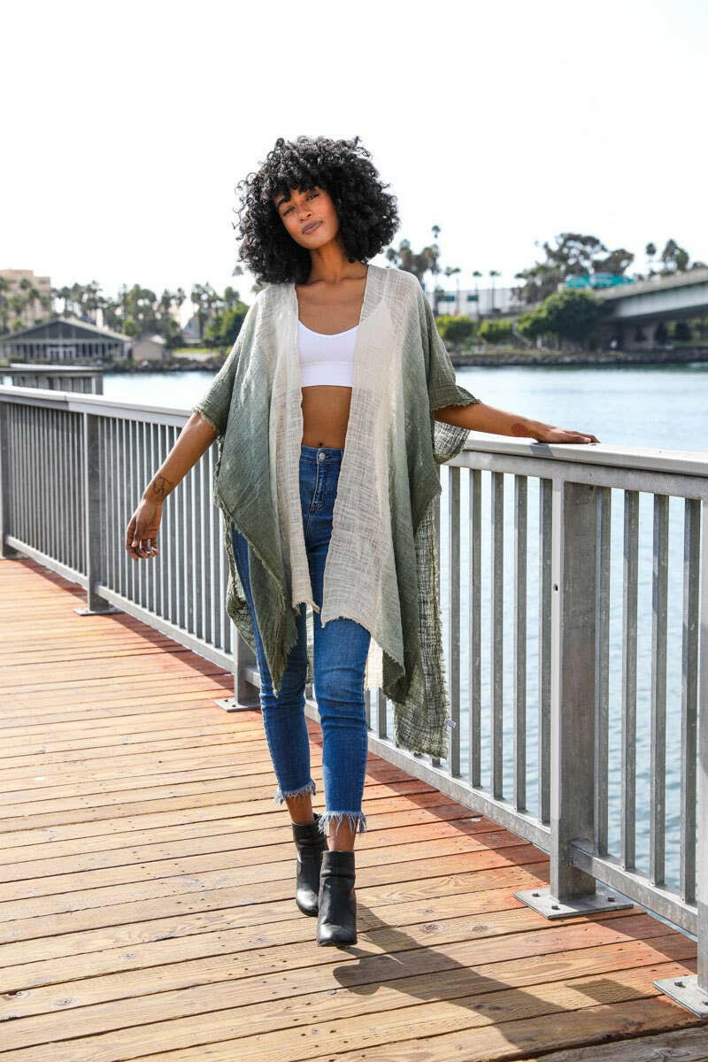 Frayed Cotton Bohemian Ombre Kimono - Image 8