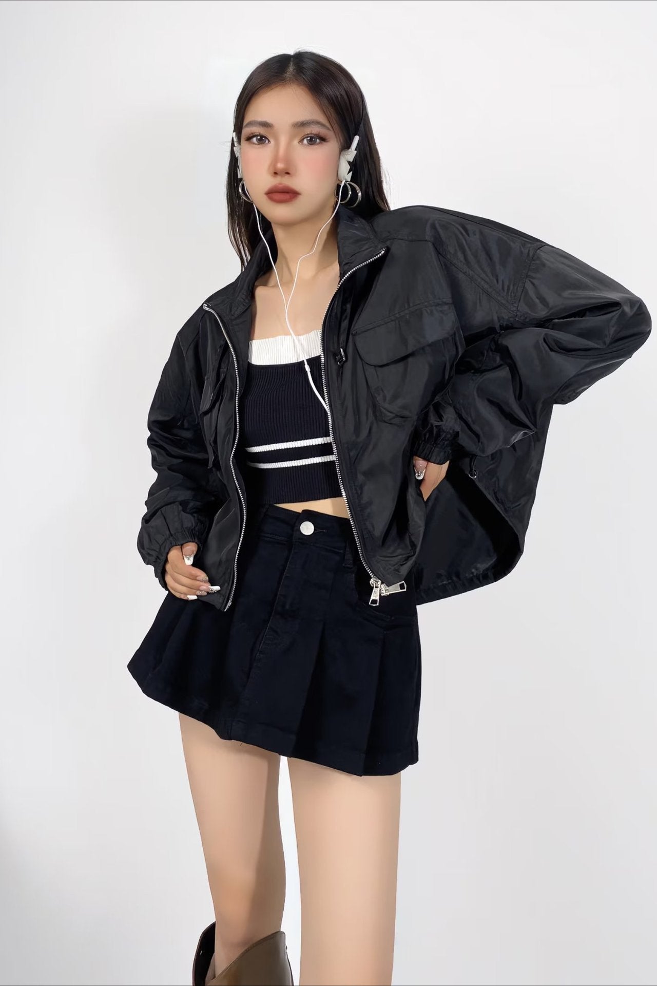 Cropped Cargo High Neck Coat - Image 7