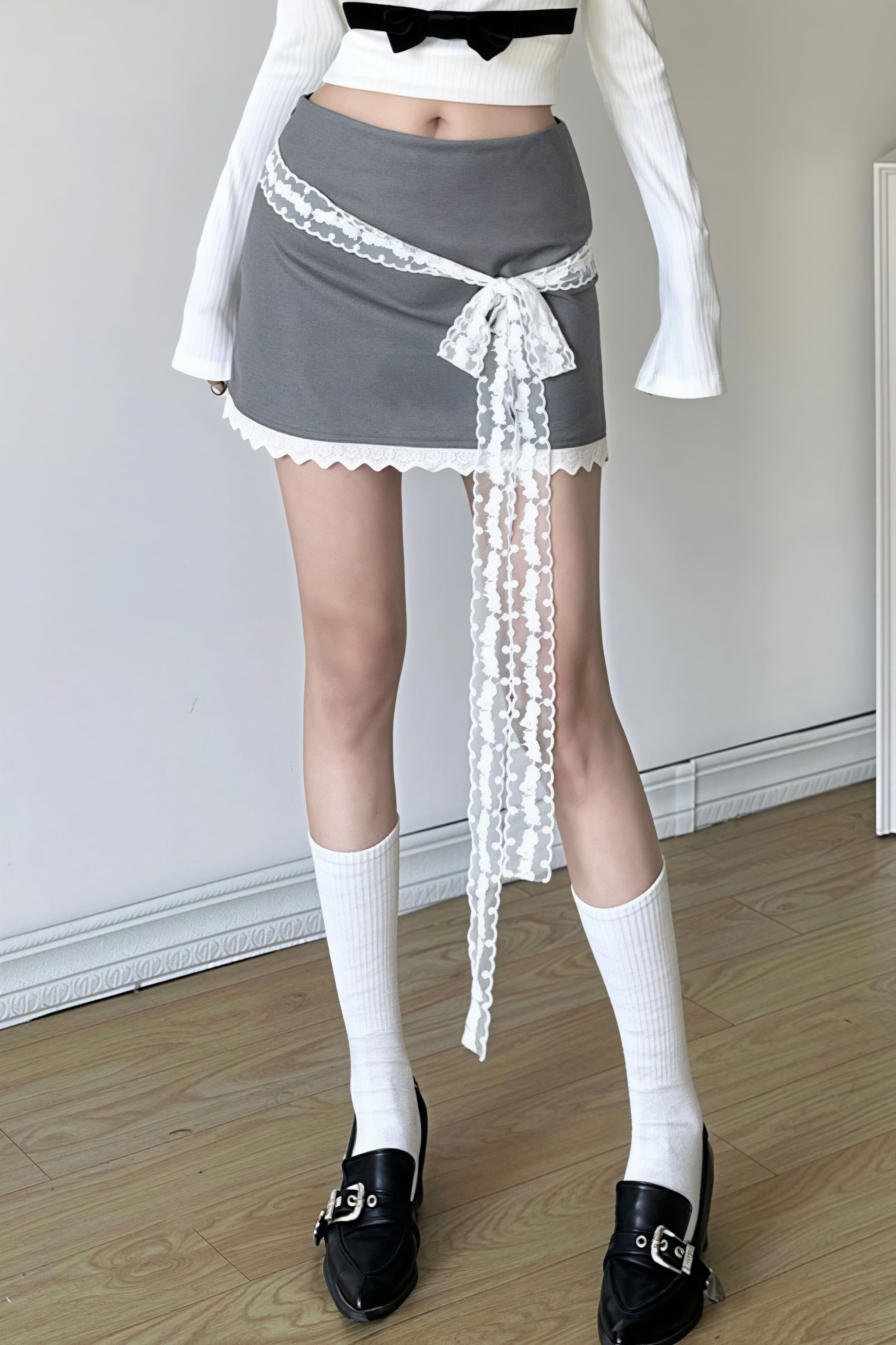 High Waist Lace Trim Street Style Skirt - Image 4