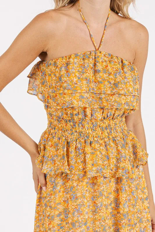 Smocked Floral Halter Neck Maxi Dress - Image 5