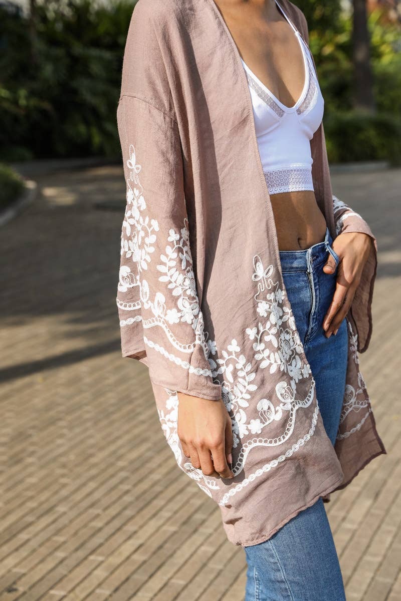 Embroidered Floral Vine Lightweight Kimono - Image 9
