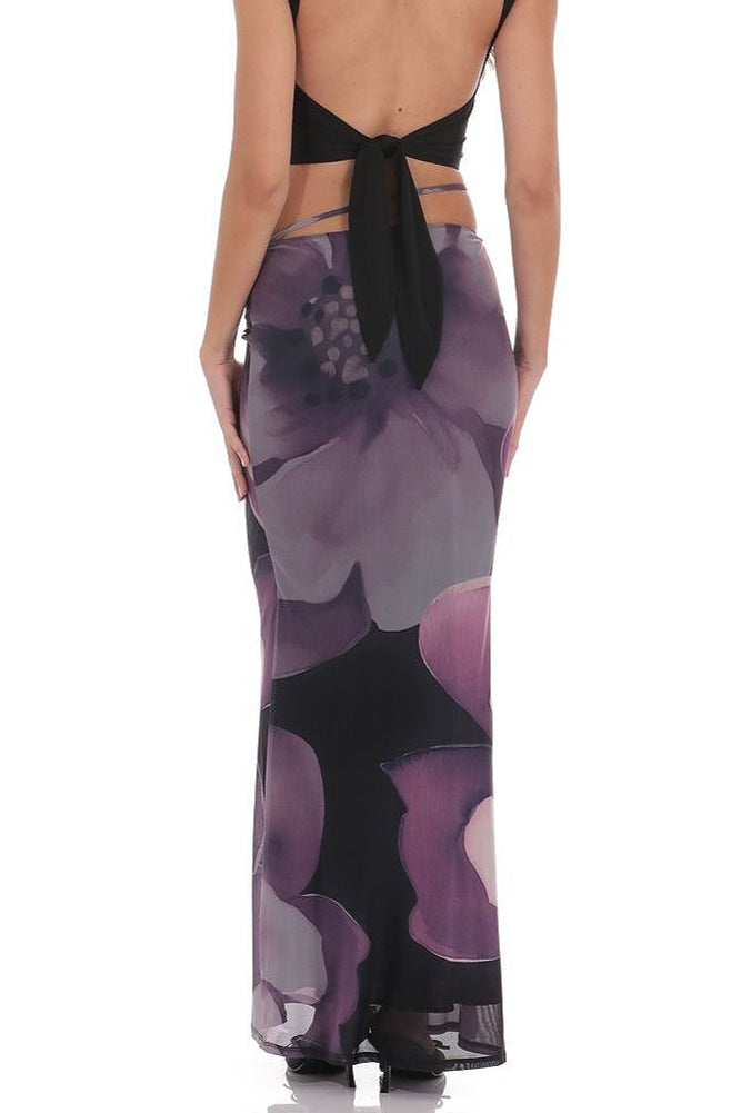 Mesh Floral Tie Bodycon Maxi Skirt - Image 7