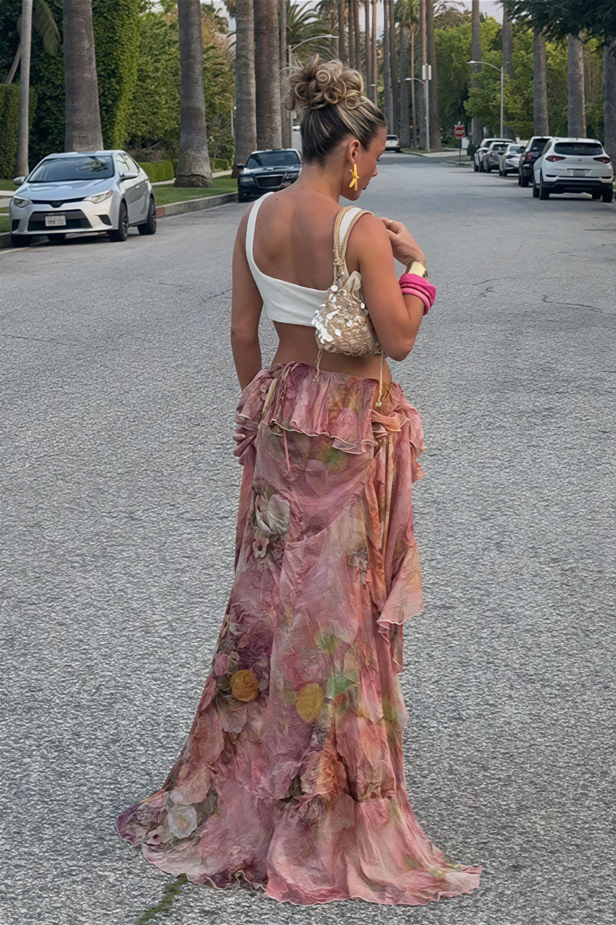 Floral Ruffled Asymmetrical Layered Skirt - Image 5