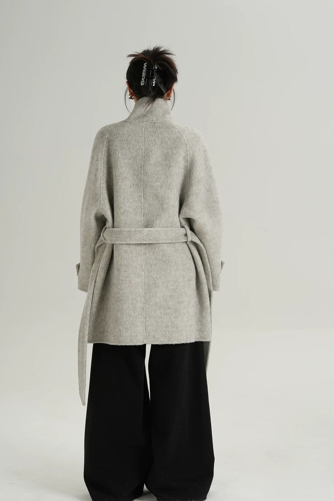 Chic Solid Wool Warm Loose Mock-neck Coat - Image 7