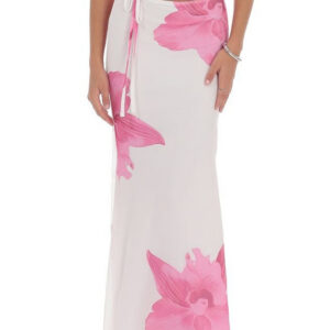 Mesh Floral Tie Bodycon Maxi Skirt