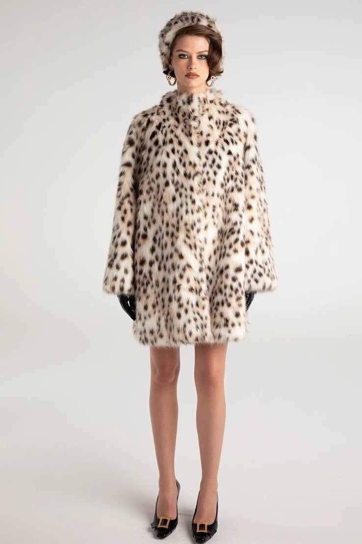 Leopard Print Faux Fur Trench Coat - Image 4