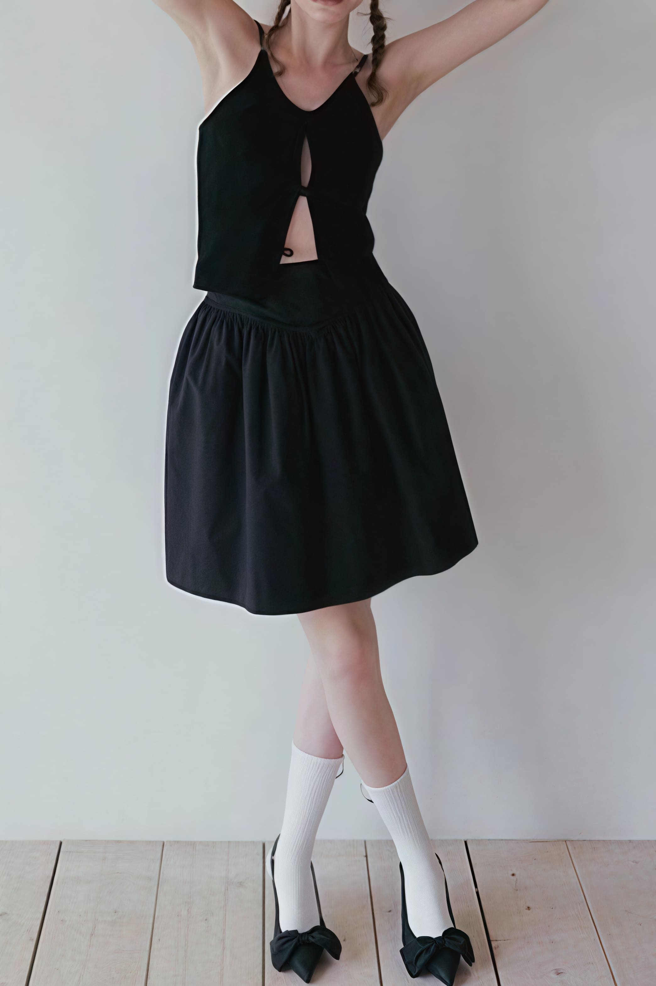 High Waist Pleated Waistband Solid Tulip Vintage Youthful Mini Skirt - Image 6