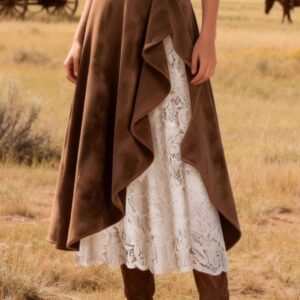 Vintage Suede Lace Panel Midi Skirt