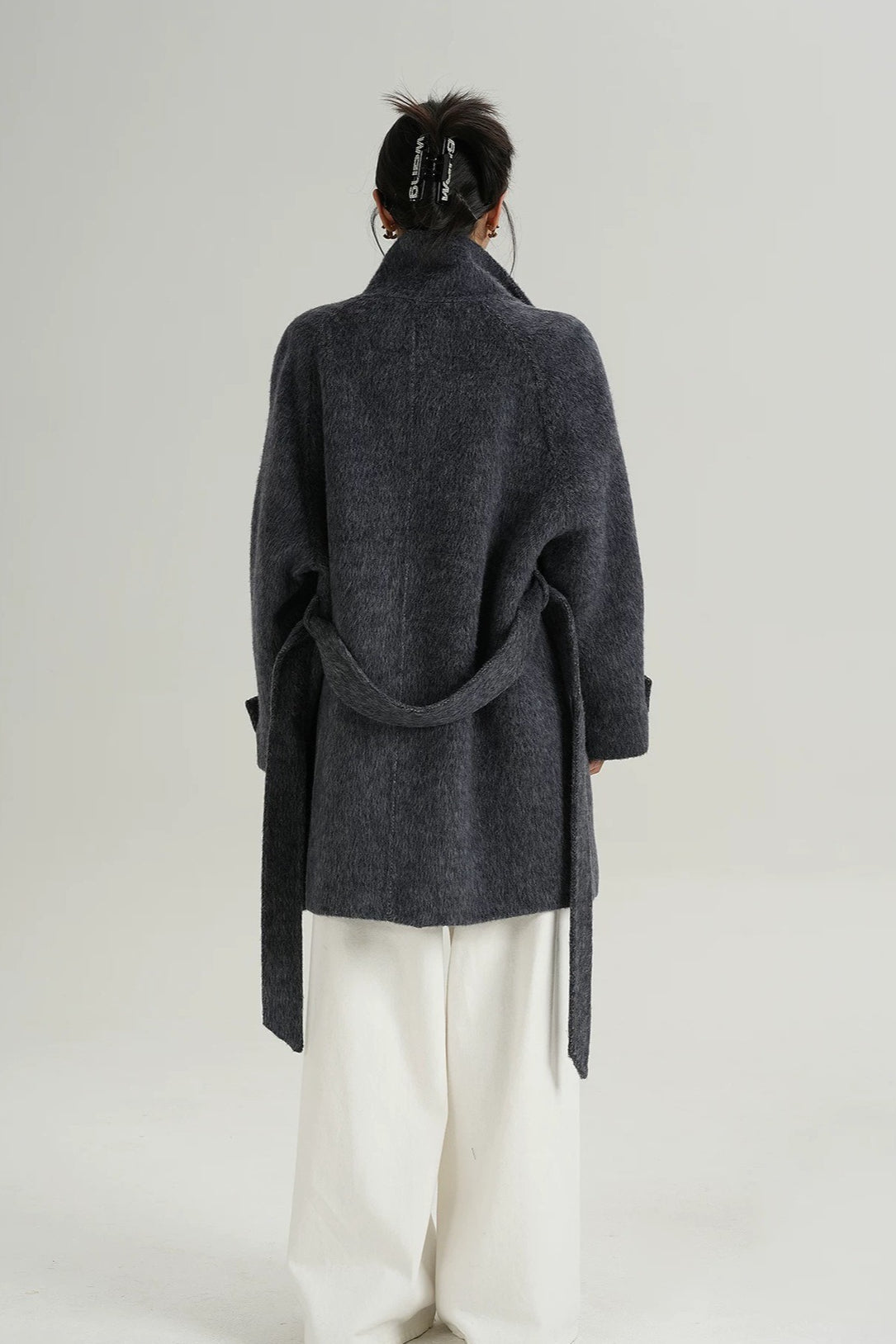 Chic Solid Wool Warm Loose Mock-neck Coat - Image 4