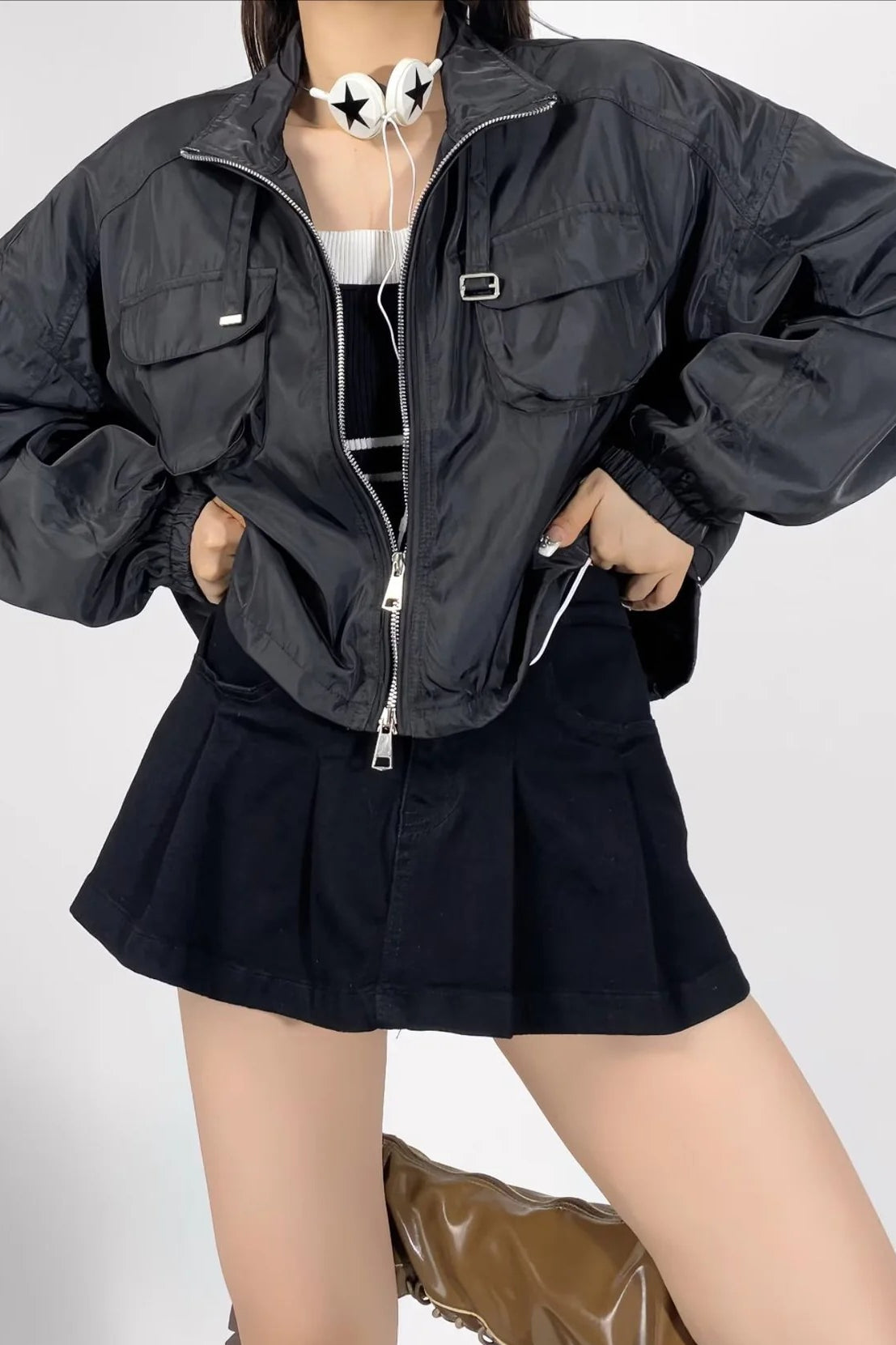 Cropped Cargo High Neck Coat - Image 6