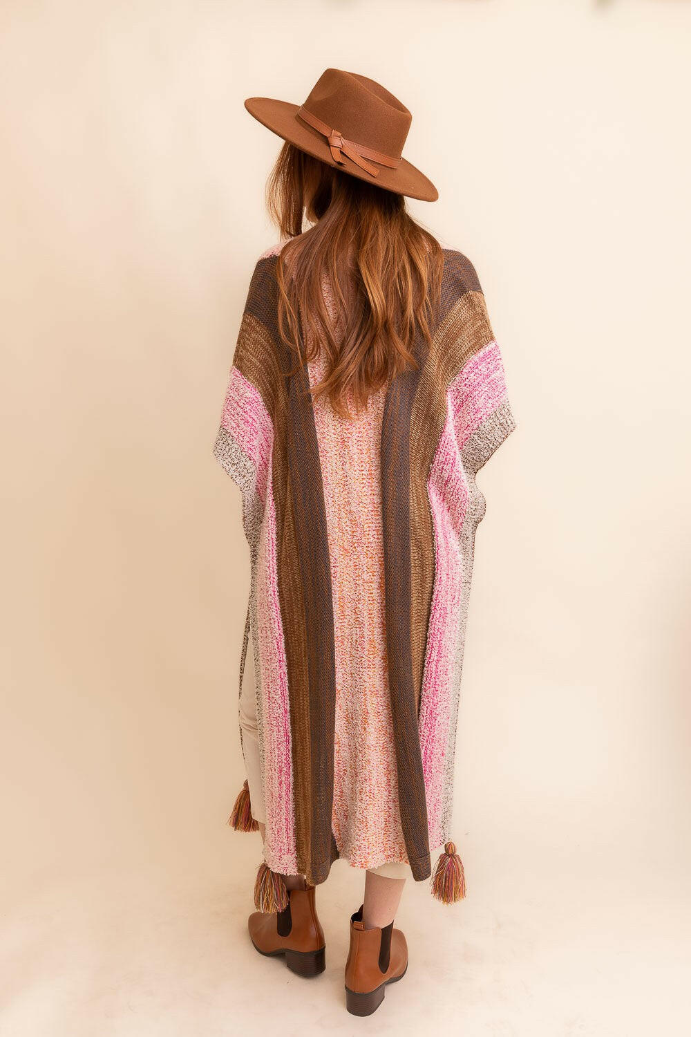 Multi-color Striped Pattern Ruana with Tassels - Image 11