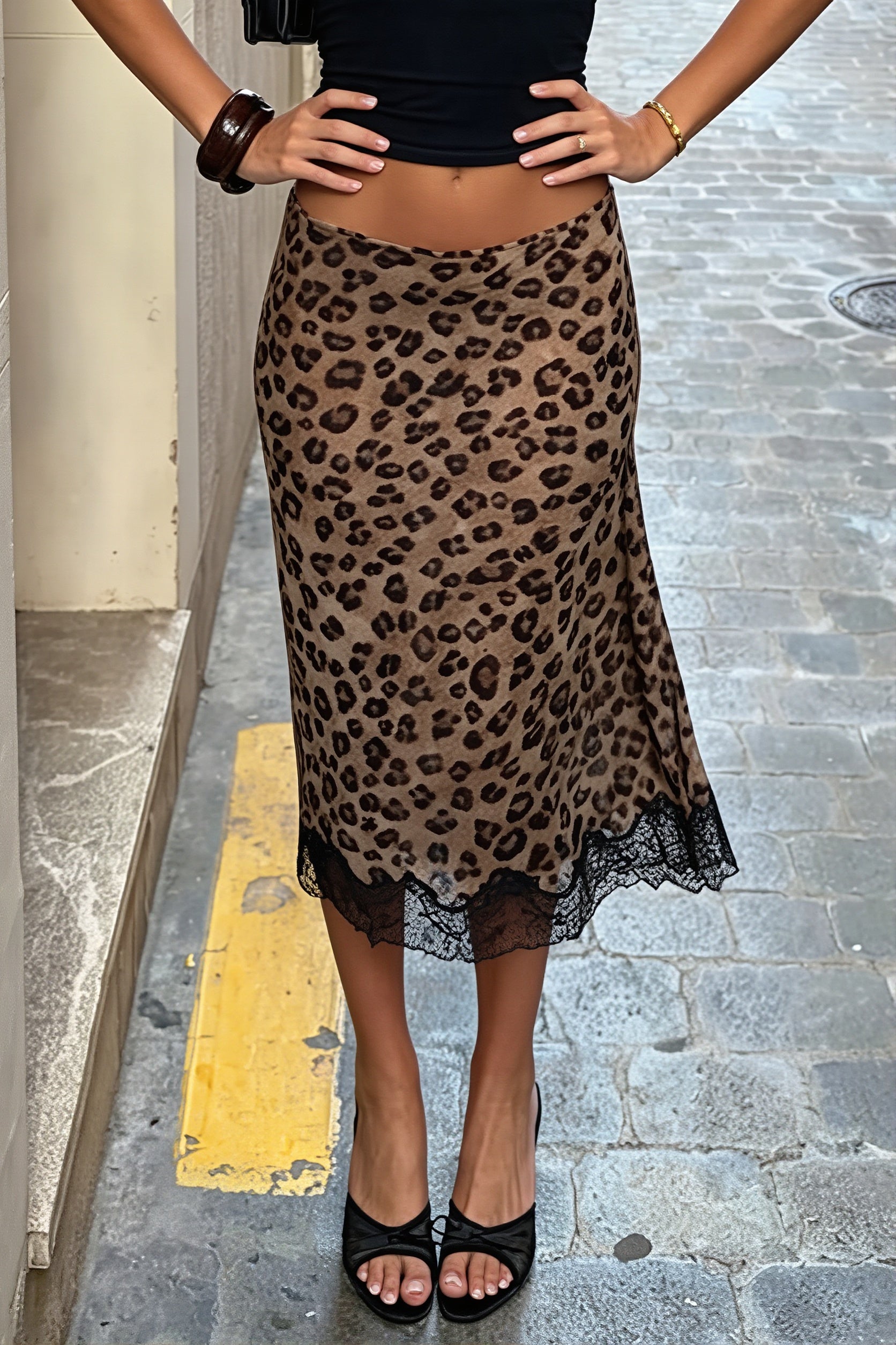 Low Waist Leopard Lace Mesh Skirt - Image 3