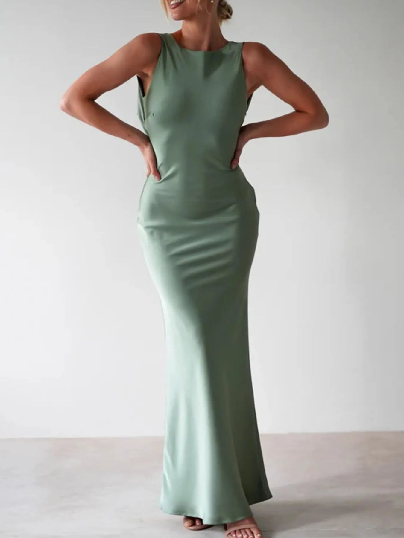 Satin Sleeveless Maxi Dress - Image 9