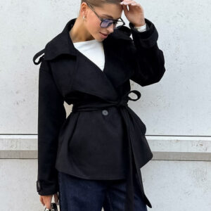 Suede Solid Tie Waist Thickened Warm Coat