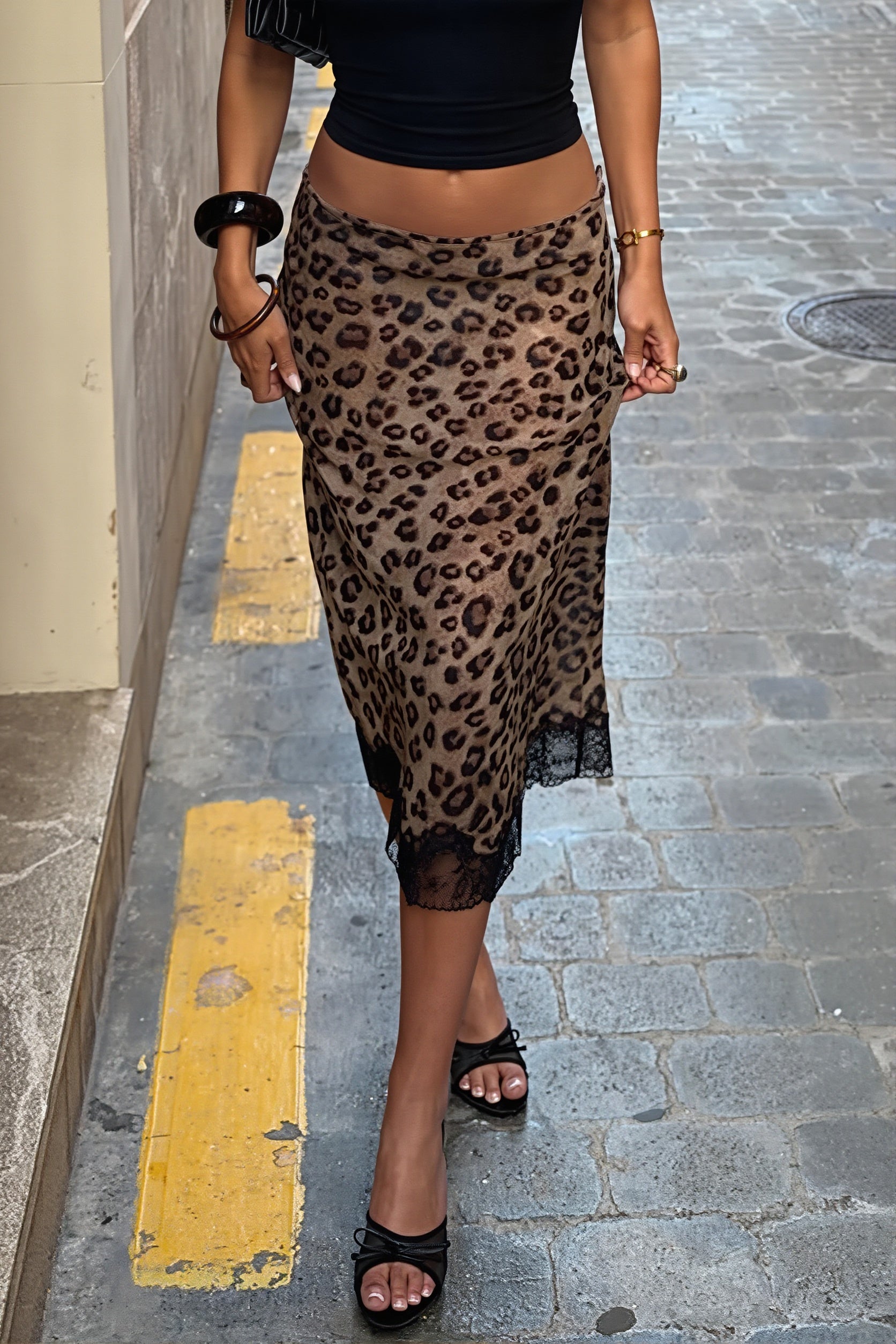 Low Waist Leopard Lace Mesh Skirt - Image 2