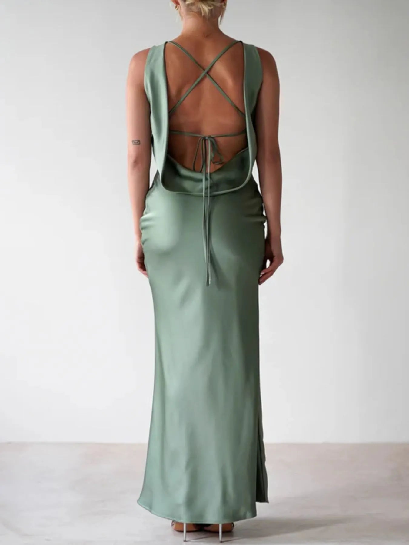 Satin Sleeveless Maxi Dress - Image 12