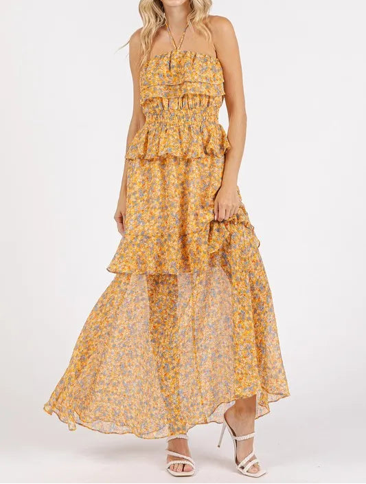 Smocked Floral Halter Neck Maxi Dress - Image 3
