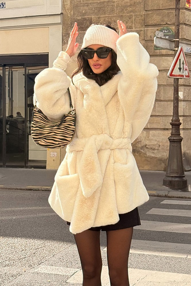 Faux Fur Belted Hooded Coat - Image 2