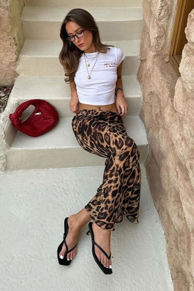 Sexy Chiffon Leopard Mermaid Maxi Skirt - Image 5