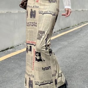 Y2K Vintage Newspaper Split Skirt