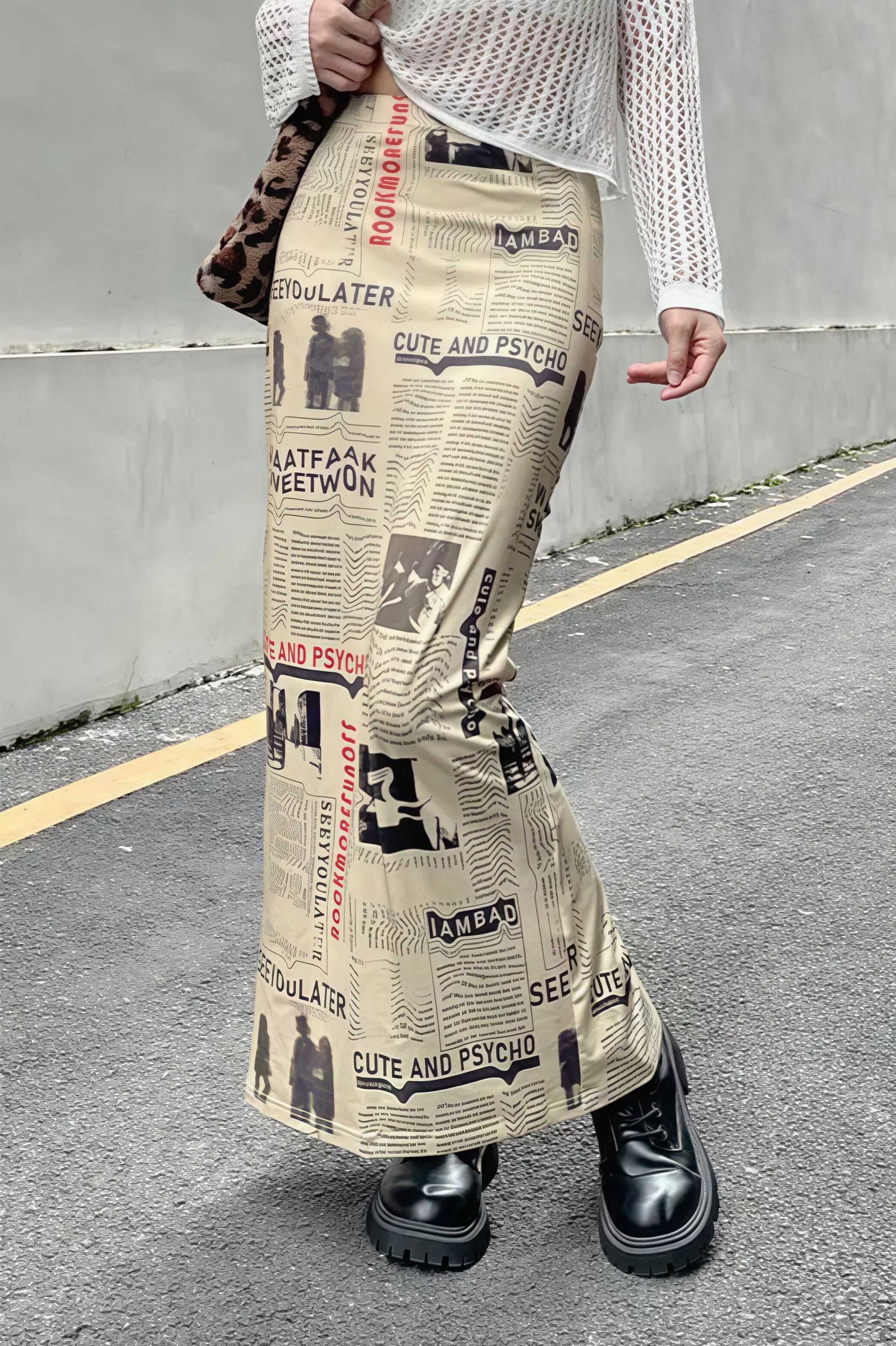 Y2K Vintage Newspaper Split Skirt
