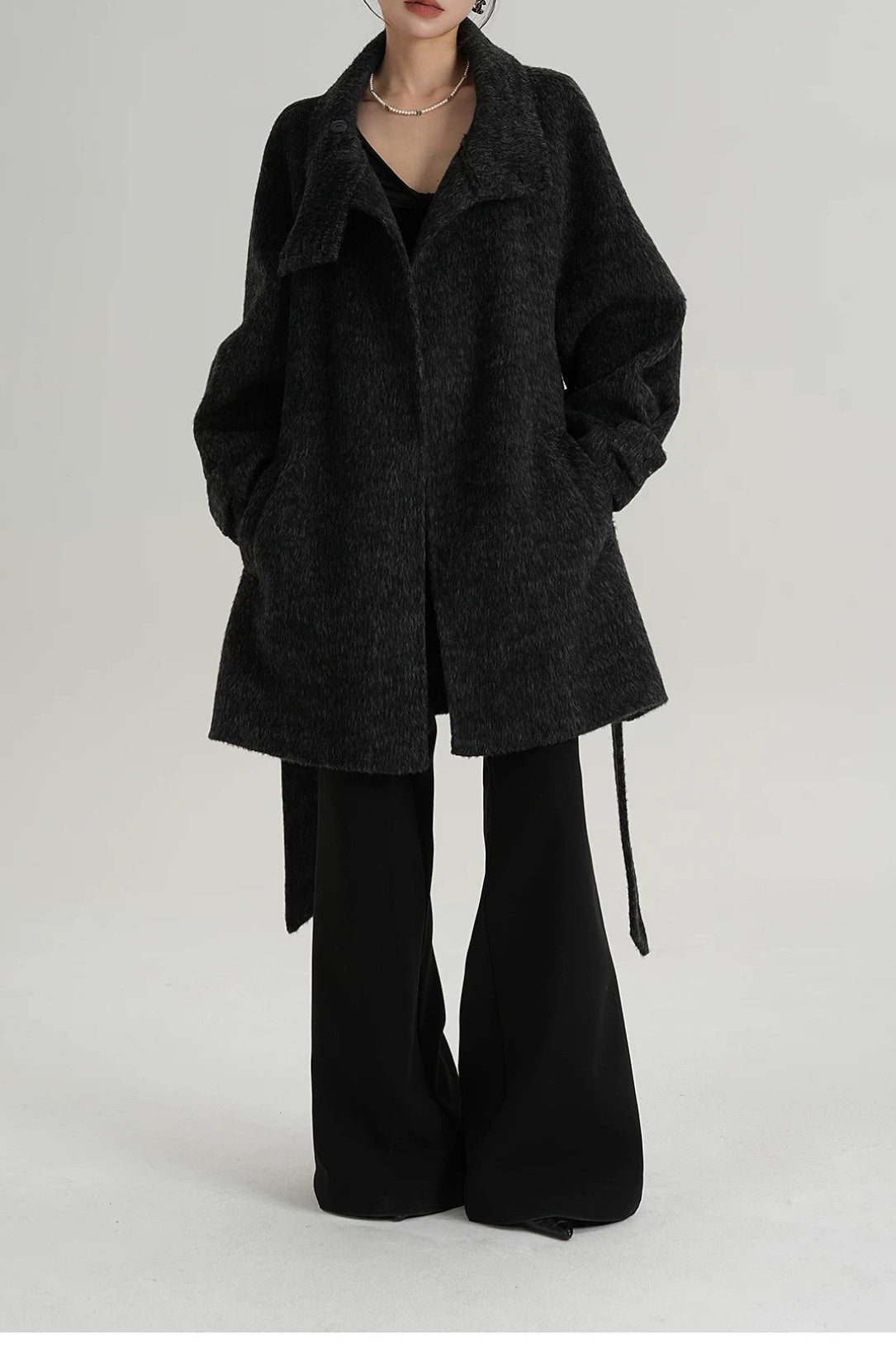 Chic Solid Wool Warm Loose Mock-neck Coat - Image 13