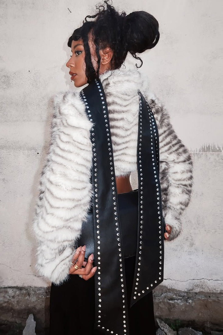 Metallic Buckle Faux Fur Cardigan Coat - Image 4