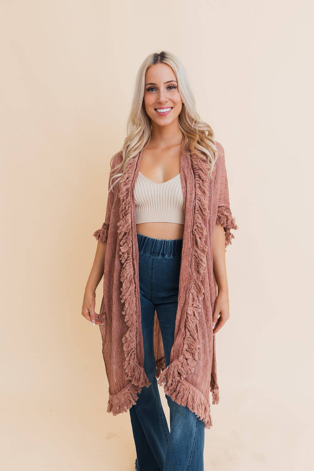 Sun-Bleached Fringe Ruffle Kimono - Image 9