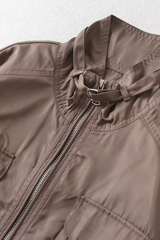 Cropped Cargo High Neck Coat - Image 9