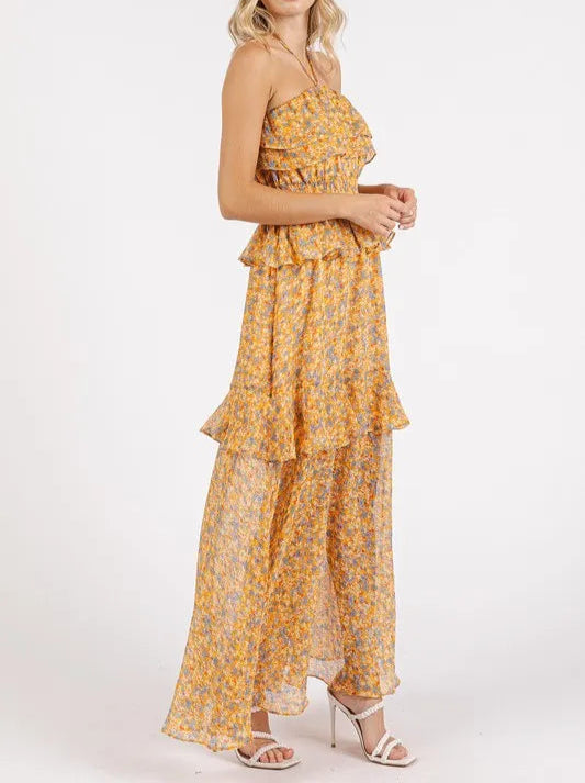 Smocked Floral Halter Neck Maxi Dress - Image 4