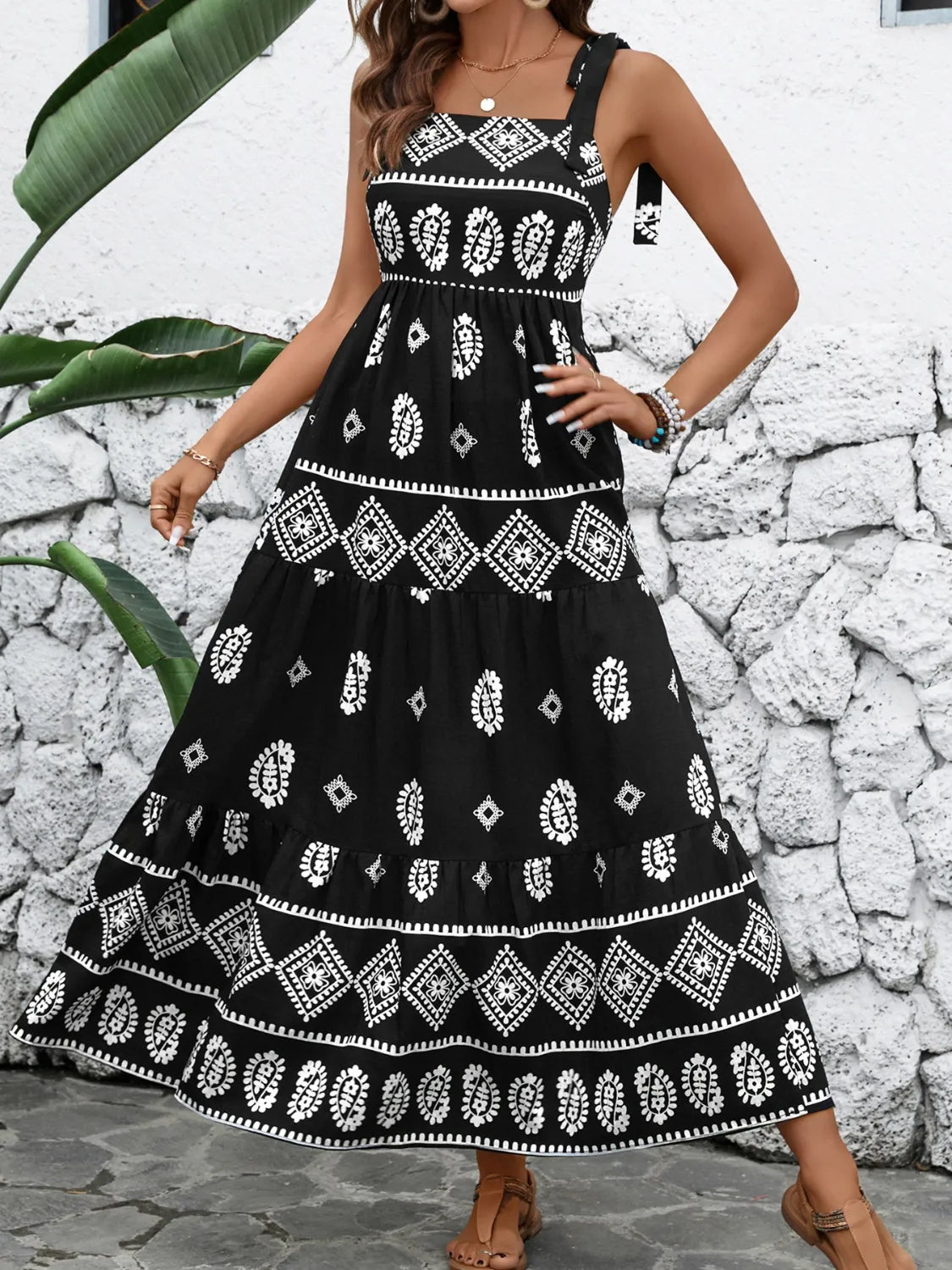 Printed Square Neck Cami Maxi Dress - Image 3