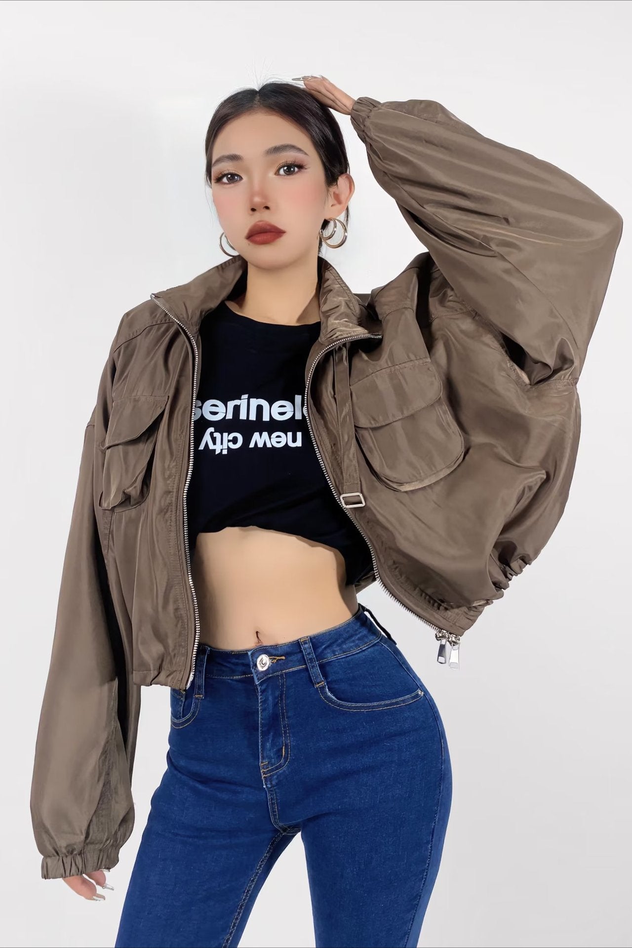 Cropped Cargo High Neck Coat - Image 4