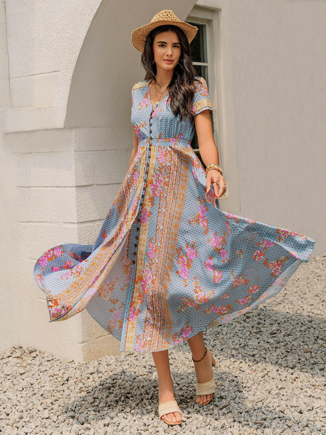 Boho Button Front Maxi Dress - Image 5