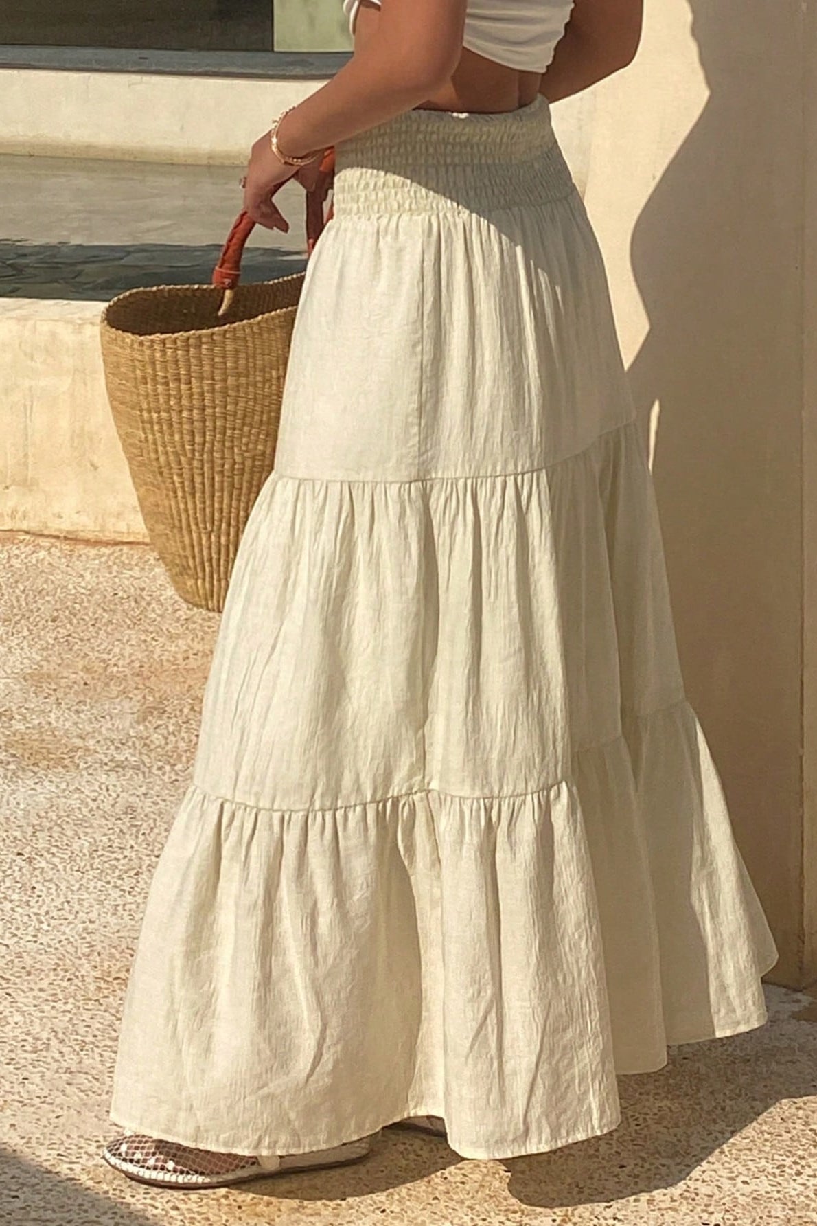 Chic Solid Asymmetric Drape Midi Skirt - Image 5