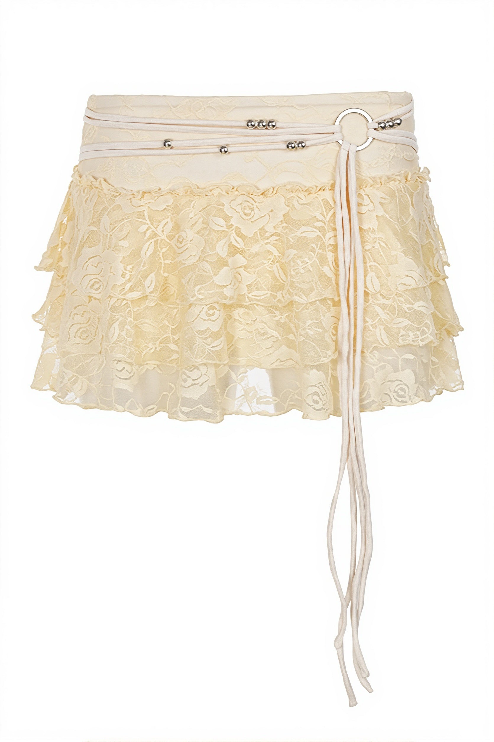 Chic Lace Drawstring Ruffle Tiered Mini Skirt - Image 5
