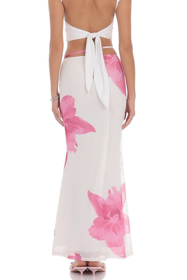 Mesh Floral Tie Bodycon Maxi Skirt - Image 3