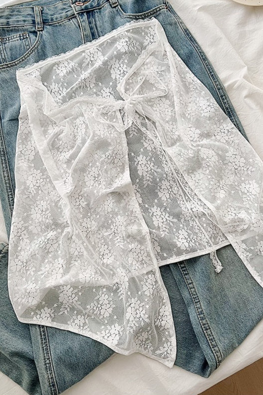 White Lace Apron Skirt with Tie Versatile Half Skirt - Image 5