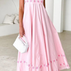 Floral Embroidered Spaghetti Strap Maxi Dress