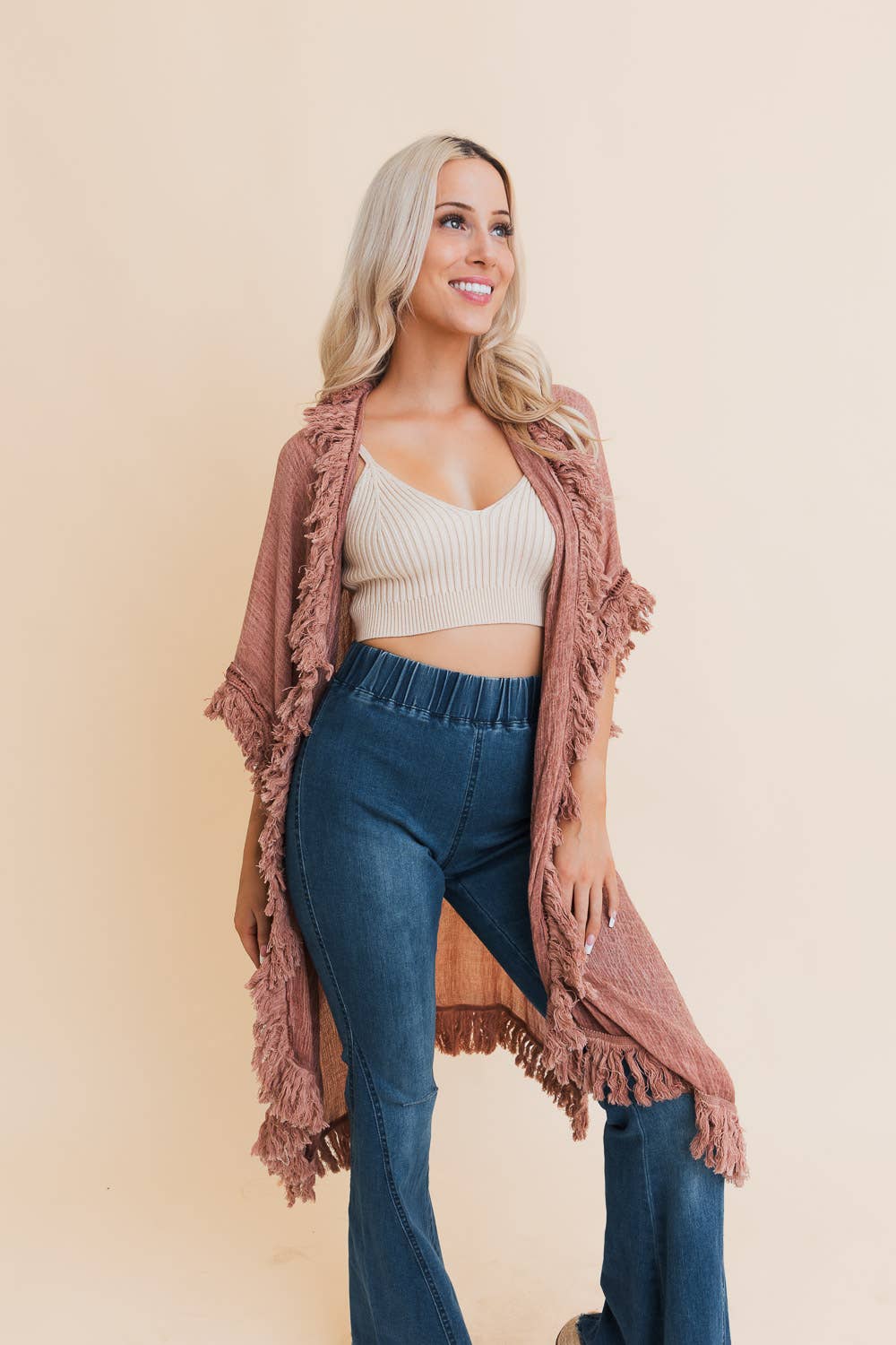 Sun-Bleached Fringe Ruffle Kimono - Image 7