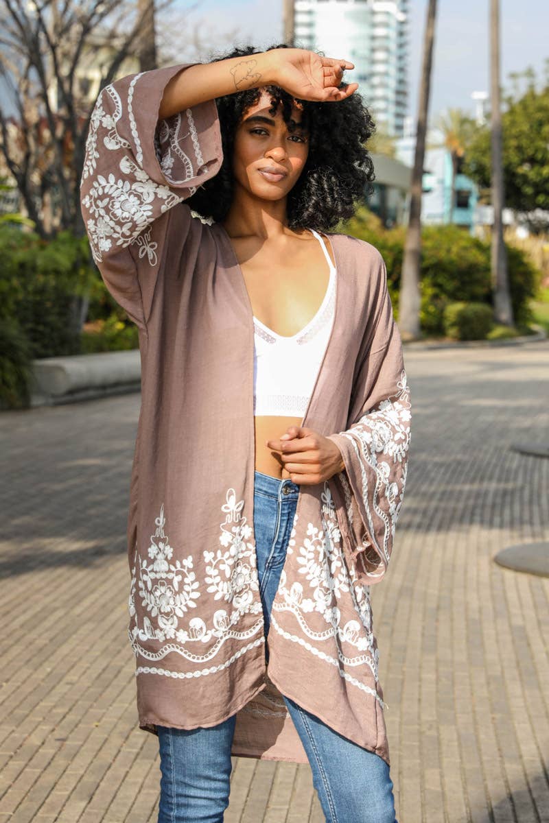 Embroidered Floral Vine Lightweight Kimono - Image 11